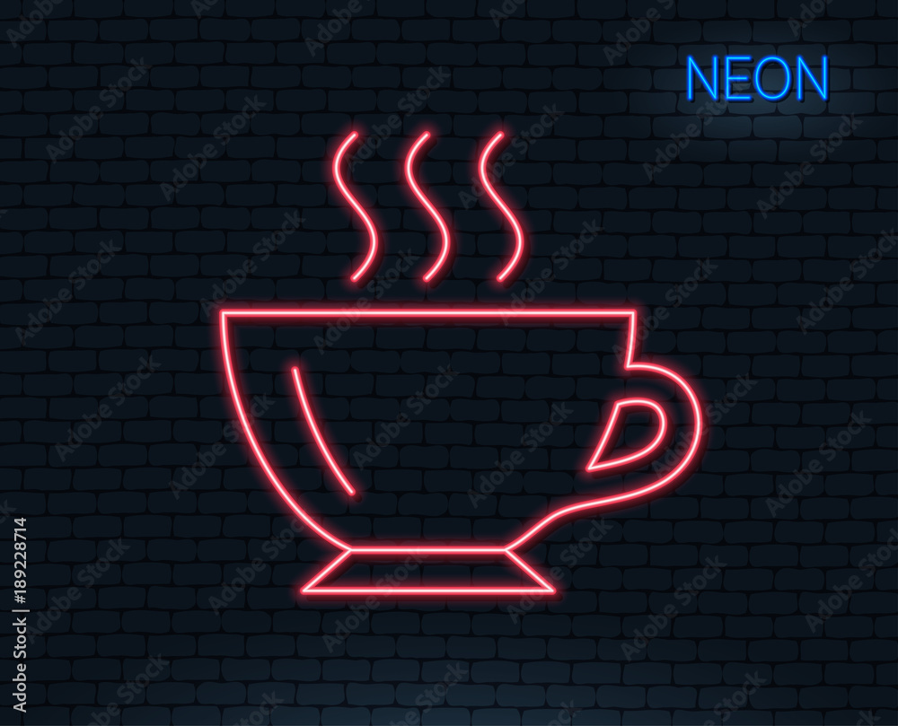 Neon Light Coffee Cup Line Icon Hot Drink Sign Cappuccino Symbol Glowing Graphic Design 5496