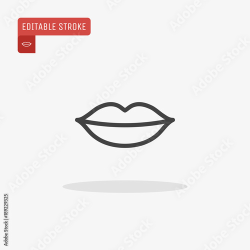 Outline Lips icon isolated on grey background. Line Mouth symbol for website design, mobile application, ui. Editable stroke. Vector illustration. Eps10.