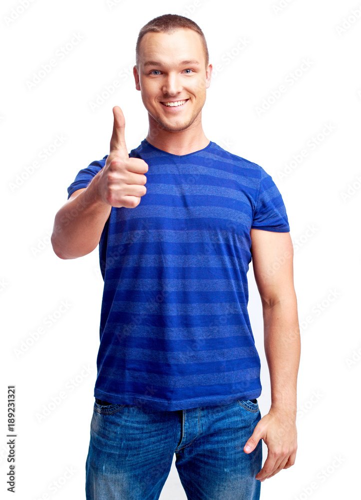 happy man with one thumb up happy man with one thumb up