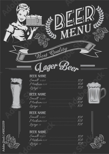 Vintage chalk drawing beer menu design. Restaurant menu.