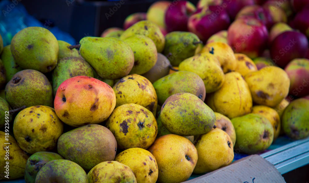 fresh pears at a market 