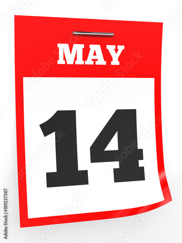 May 14. Calendar on white background.