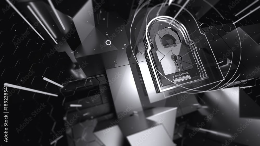 Fototapeta premium Abstract crypto cyber security technology on global network background. Digital theme. 3D illustration