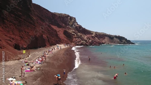 4K Drone Shot Of The Red Beach On Santorini Island, Greece