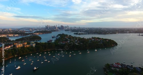 Reverse aerial of Sydney Harbour