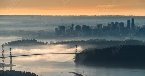 Wallpaper Mural Vancouver Sunrise City Skyline Morning Fog Over the Ocean Torontodigital.ca