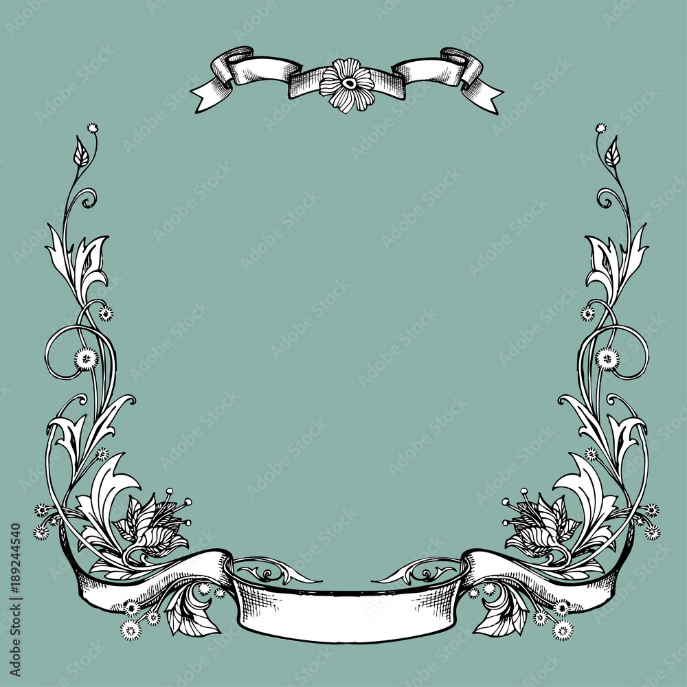 Vector vintage border frame engraving with retro ornament pattern in