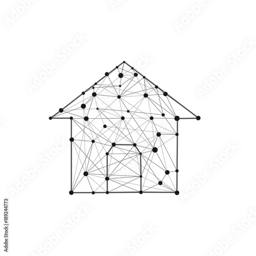 House building icon composed of polygons lines and dots. Home symbol isolated. Low poly illustration