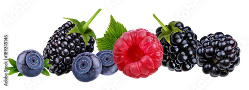 Collage of fresh berries isolated on white background with clipping path