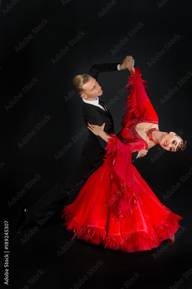 Fototapeta premium dance ballroom couple in red dress