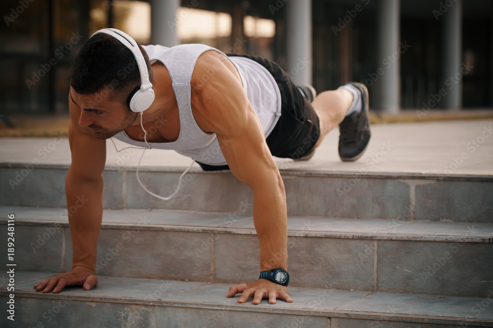 Doing push up exercise