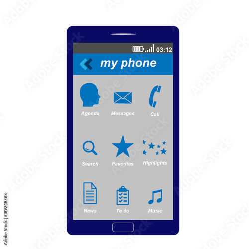Modern smartphone menu with different icons