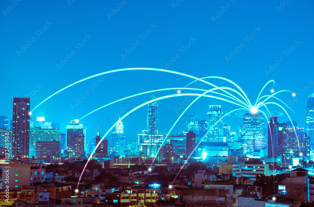 abstract line connection on night city background