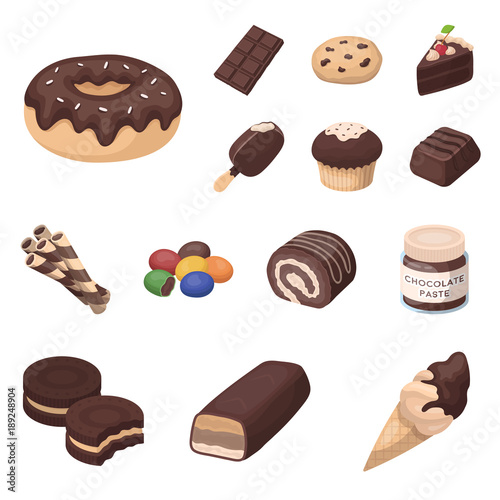 Chocolate Dessert cartoon icons in set collection for design. Chocolate and Sweets vector symbol stock web illustration.