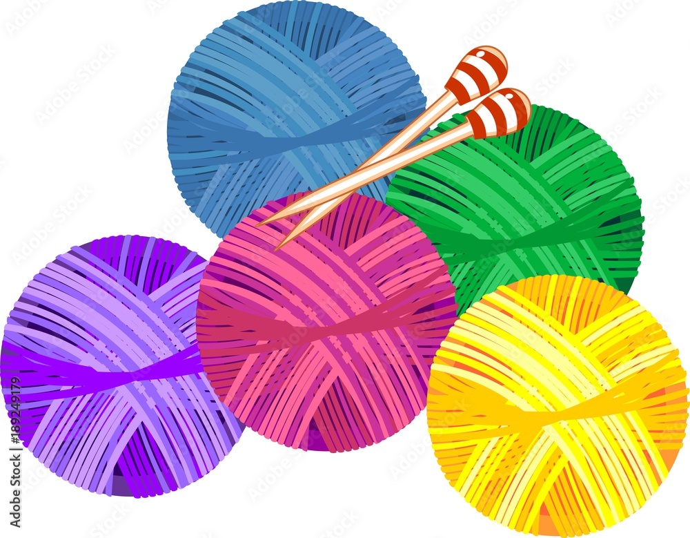 Colorful yarn balls with knitting needles 