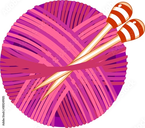 Pink yarn ball with knitting needles