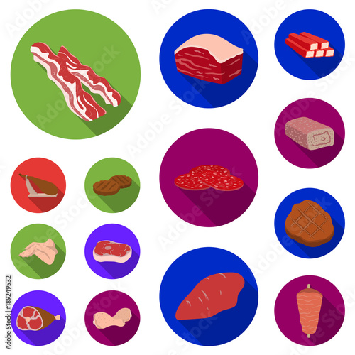 Different meat flat icons in set collection for design. Meat product vector symbol stock web illustration.