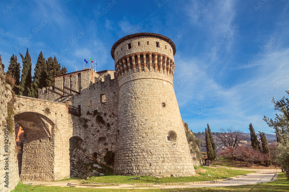 Brescia castle on the hill Cidneo in Lombardy, Italy