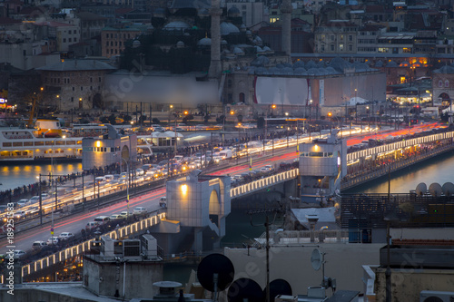 Panoramic view from Galata Bridge during twilight time