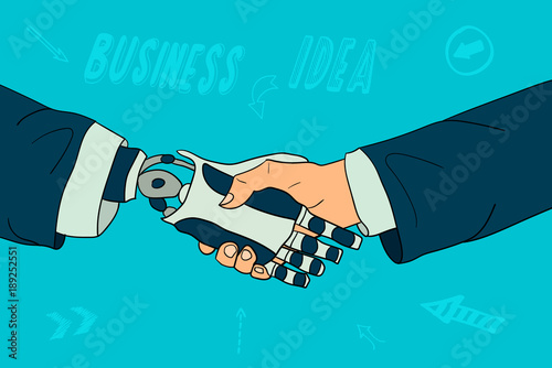 Handshake of robot and human. business teamwork