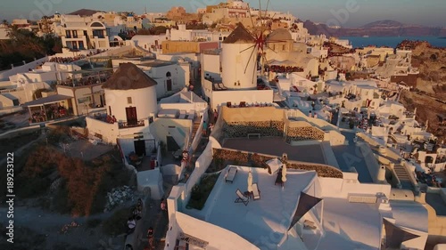 4K Drone Shot Of Santorini Island At Sunset