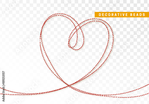 String beads realistic isolated. Decorative design element red bead.