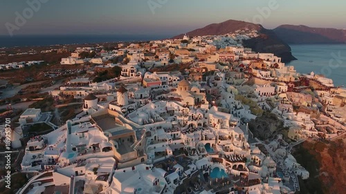 4K Drone Shot Of Santorini Island At Sunset