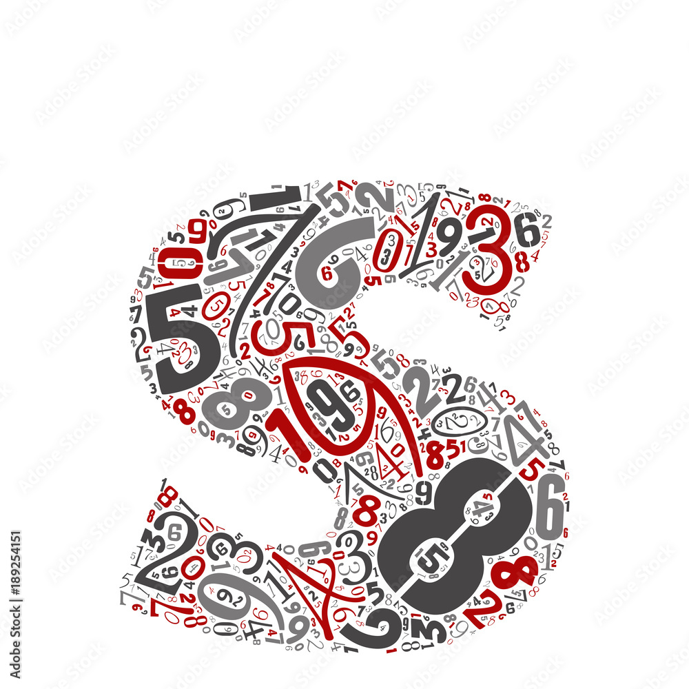 Vector conceptual red, gray and black playful funny education font made of number collection or group on character shapes isolated on white background. A modern art alphabet learning element design Vector conceptual red, gray and black playful funny education font made of number collection or group on character shapes isolated on white background. A modern art alphabet learning element design