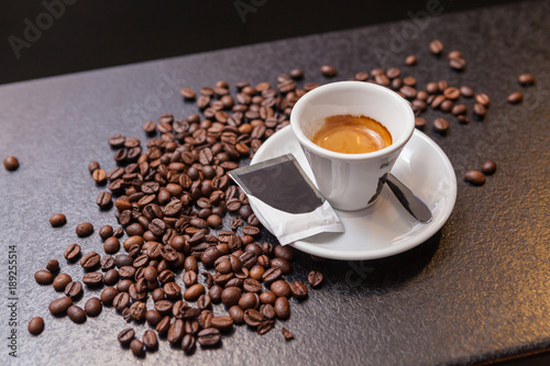 espresso coffee and coffee beans