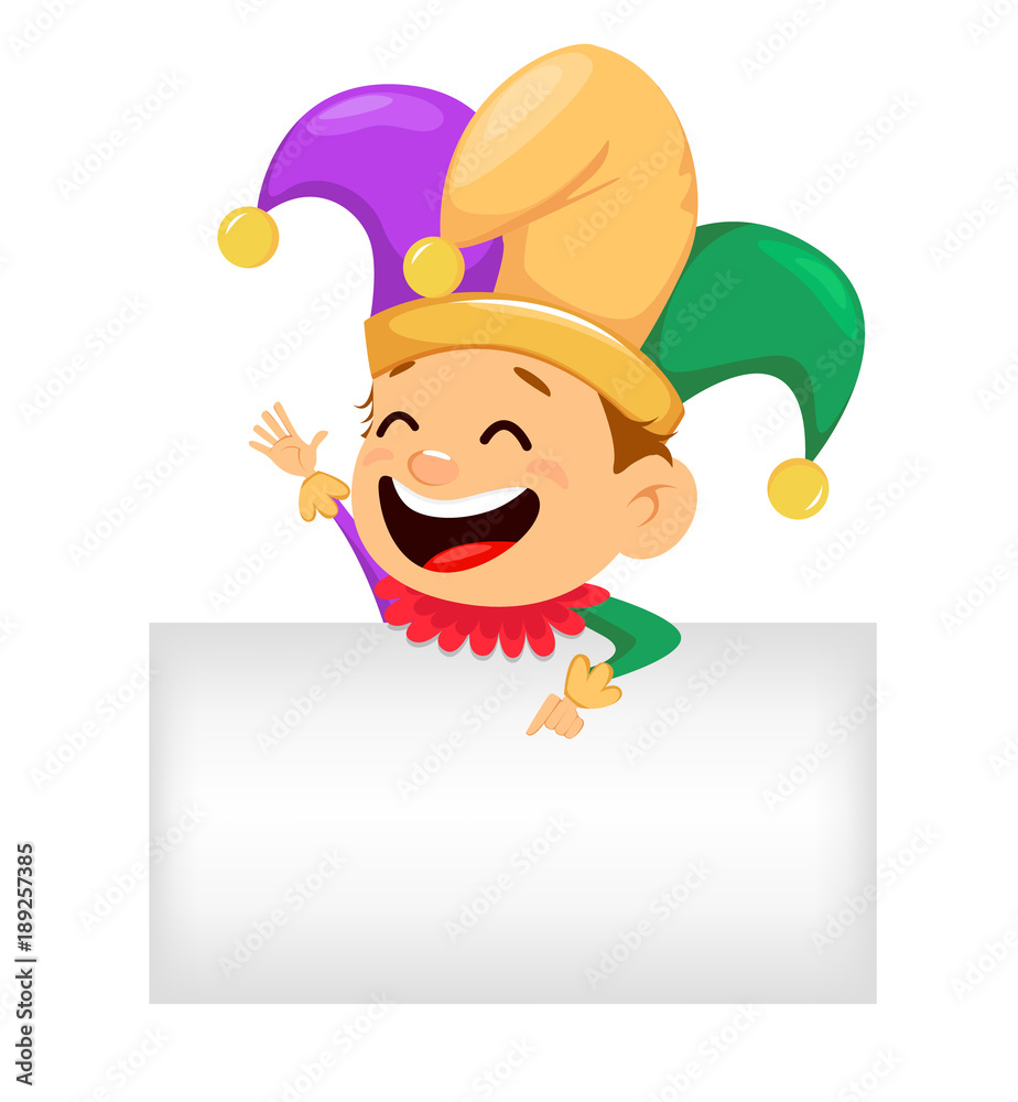 Photo & Art Print Mardi Gras jester showing on blank placard, vectorkif