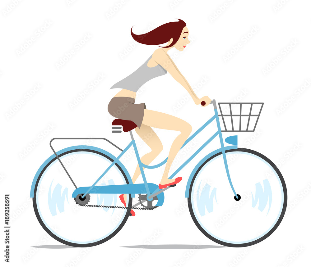 Girl Riding Bicycle. Vector Illustration Of A Beautiful Young Girl Riding A Blue Bike. Girl Riding Bicycle. Vector Illustration Of A Beautiful Young Girl Riding A Blue Bike.
