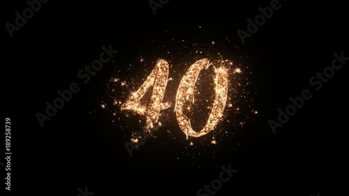 Letter 40 greeting text with particles and sparks isolated on black background, beautiful typography magic design.