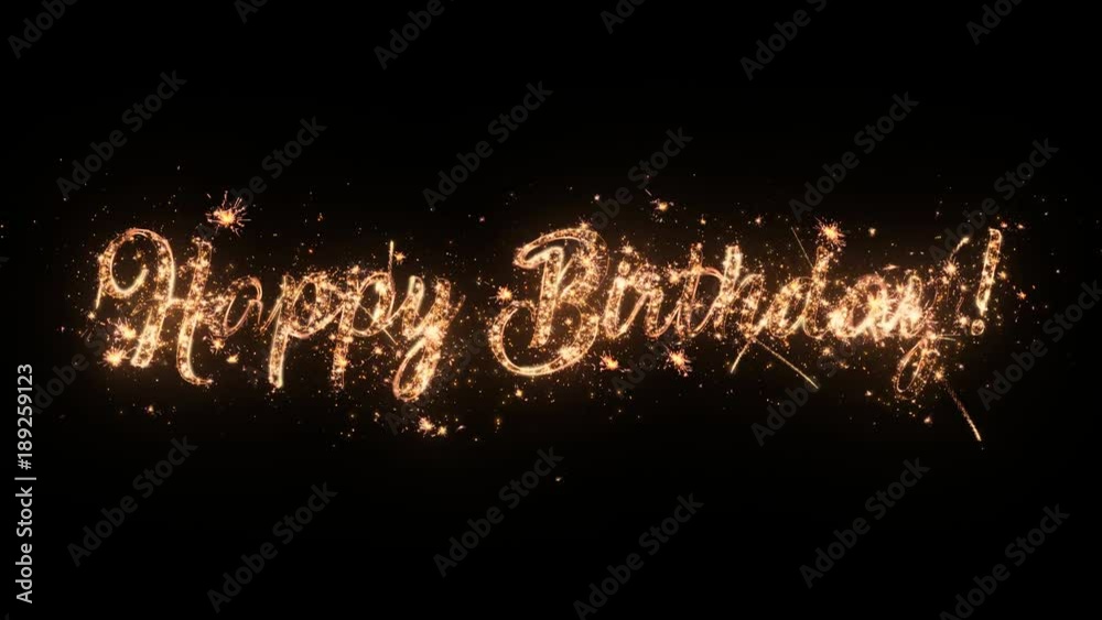 Happy birthday celebration greeting text with particles and sparks isolated on black background, beautiful typography magic design.