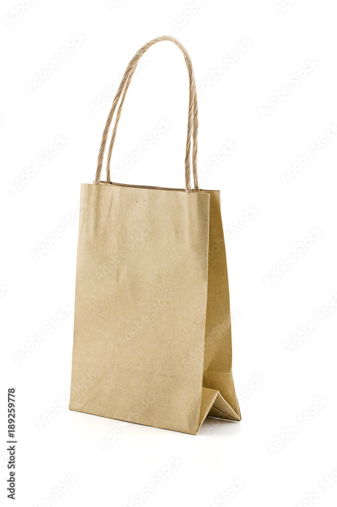 Brown Shopping Bag with Handles Isolated on White Background. Brown Shopping Bag with Handles Isolated on White Background.