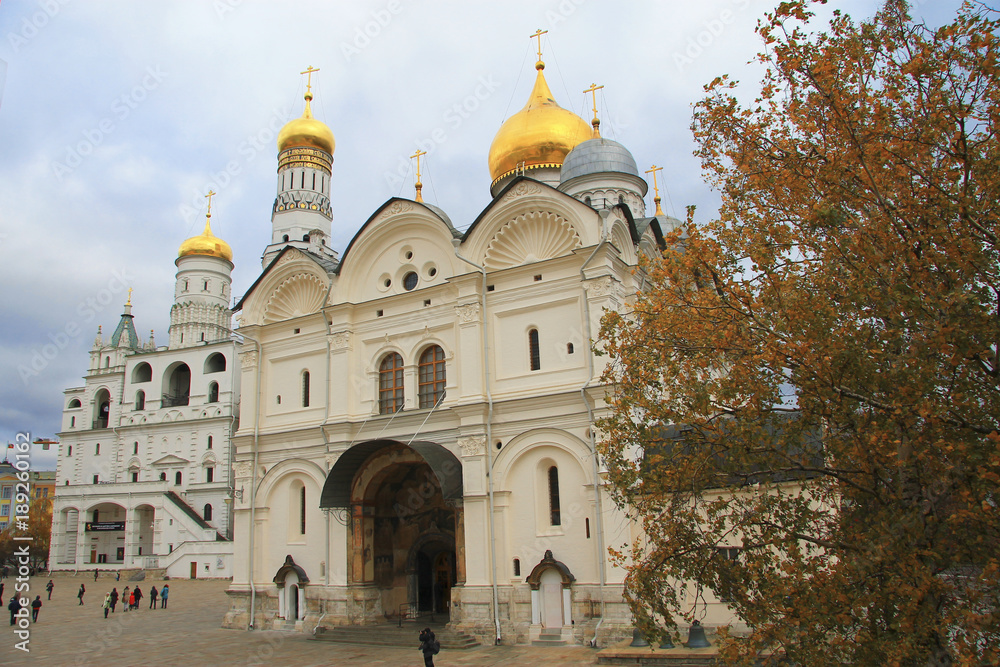 Moscow Kremlin fortress and Kremlin Cathedral inside an autumn time