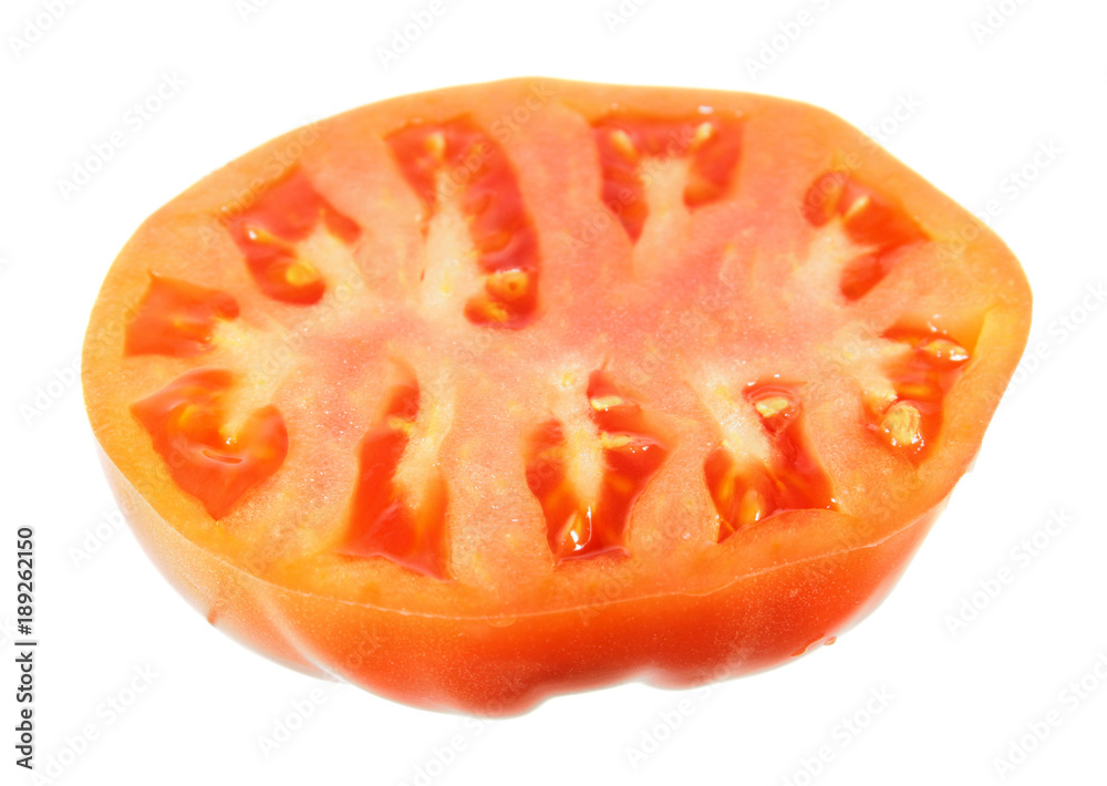 Slice of big red tomato isolated on white background Slice of big red tomato isolated on white background