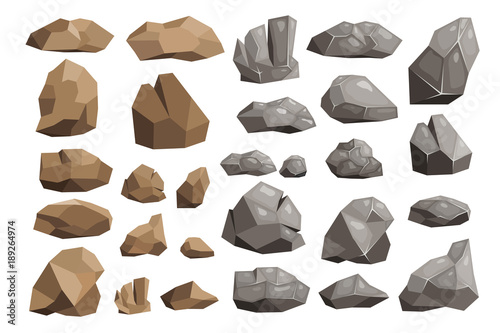 Stone rock vector rockstone mountain or rocky cliff with stony materials of geology in Rockies mountainous stoniness illustration set isolated on white background