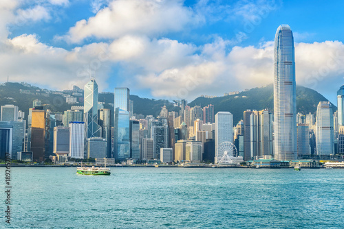 Hong Kong. Victoria Harbour and Hong Kong Central. Taken from Avenue of Stars. Located in Hong Kong.