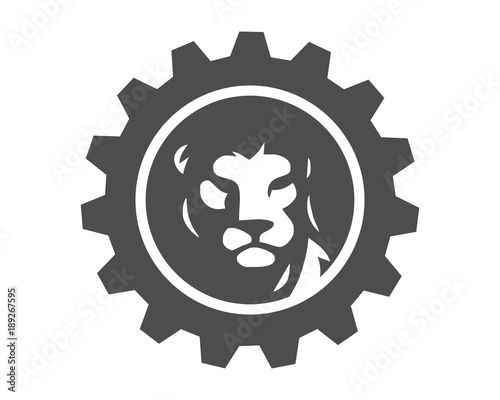 Fototapeta Naklejka Na Ścianę i Meble -  gear lion leo head silhouette image vector icon logo