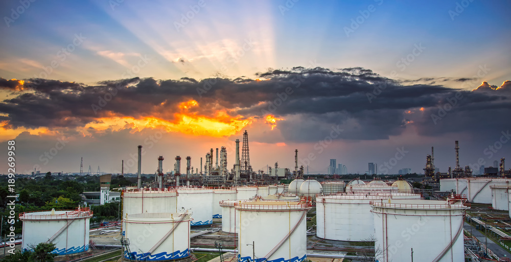 Oil and gas industry - refinery at sunset - factory - petrochemical ...