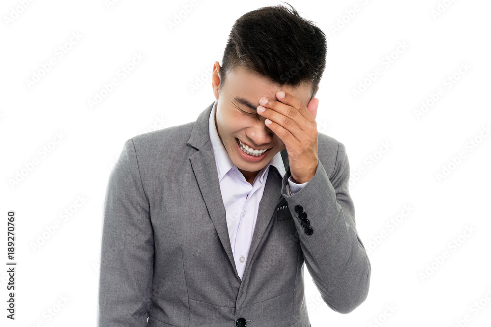 Portrait of a business man laughing with joke. Isolated on white background Portrait of a business man laughing with joke. Isolated on white background