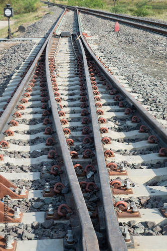 Railroad tracks detail close up.