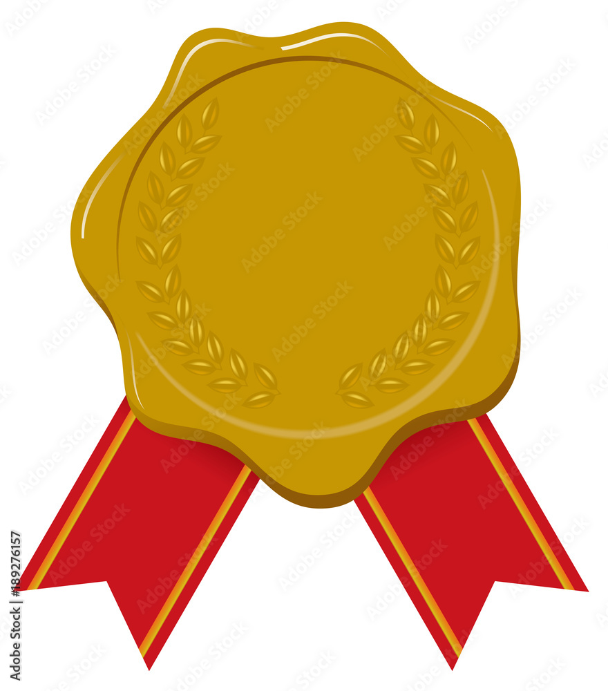 封筒のリボンと月桂樹の葉のラベル スタンプ 金 封蝋 蝋封 イラスト 記号アイコン Stock ベクター Adobe Stock