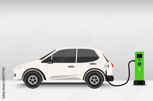 Electric car and charging station point, Technology EV, Automobile concept