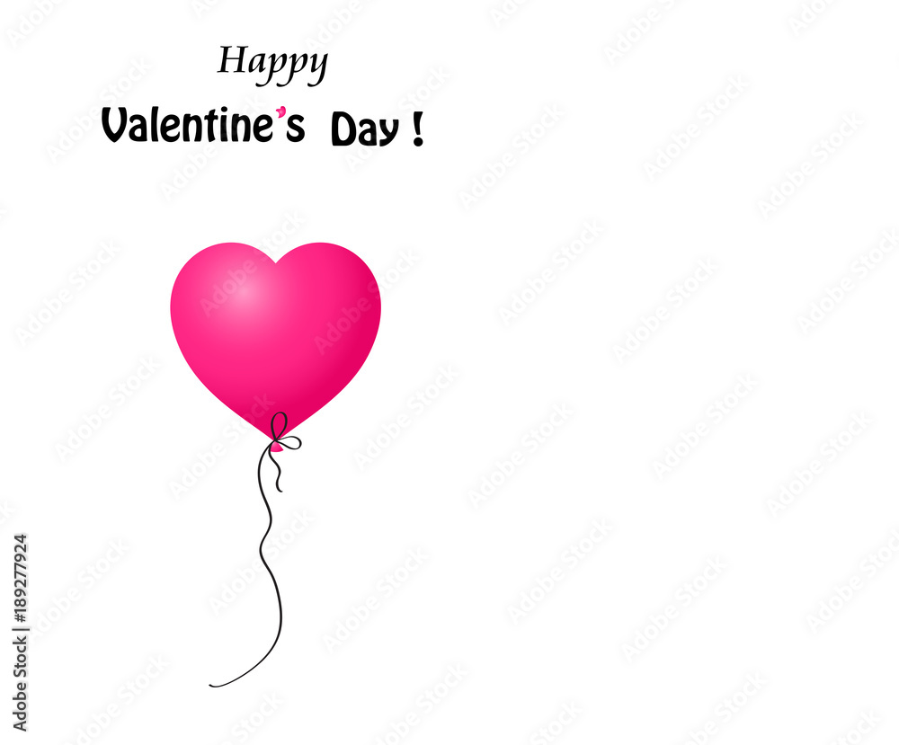 Valentine's day greeting card with pink heart shaped  balloon