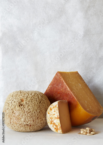 Close-up of orange cheese isolated on white background