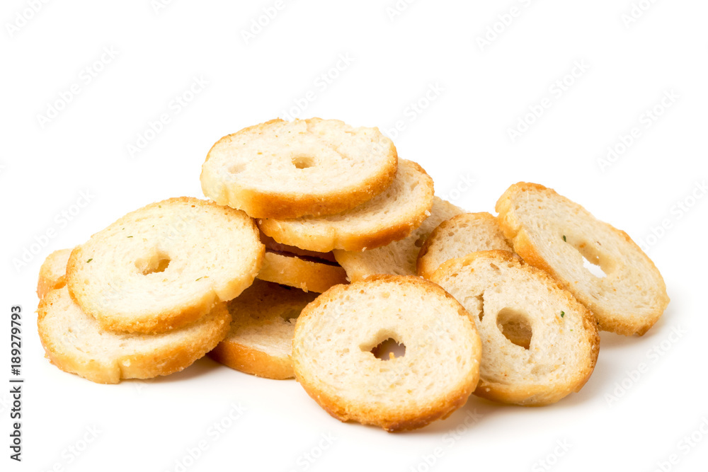 Round bread crackers, closeup.