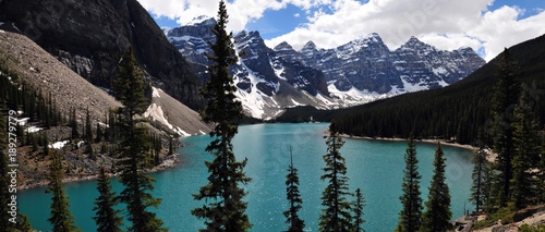 Moraine Lake, Canada. This real blue/turquoise color lake is one of the most beautiful lakes in the world situated in rocky mountains within Banff National Park, Alberta. 