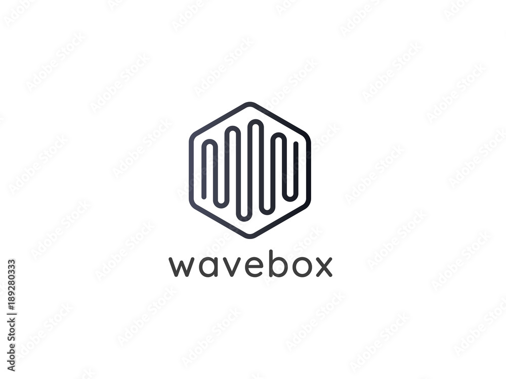 abstract hexagonal box cube with audio wave for business, apps, technology, or data logo icon. symbol template Vector illustration. abstract hexagonal box cube with audio wave for business, apps, technology, or data logo icon. symbol template Vector illustration.