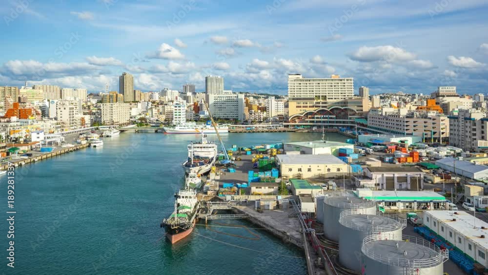 Timelapse video of Tomari Port with Okinawa skyline in Naha, Okinawa, Japan Time Lapse 4K